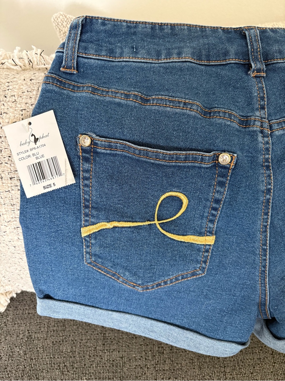 Baby Phat Blue Denim Shorts with Gold Script - Picture 6 of 7